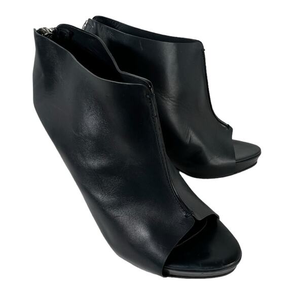 Jenni Kayne Open Toe Black Italian Leather Wedge Booties with Zipper Size 39/9 - Picture 3 of 10